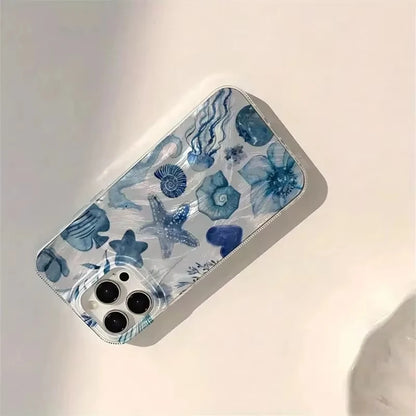 Blue Ocean Element Lip Print Chiffon Texture Phone Case