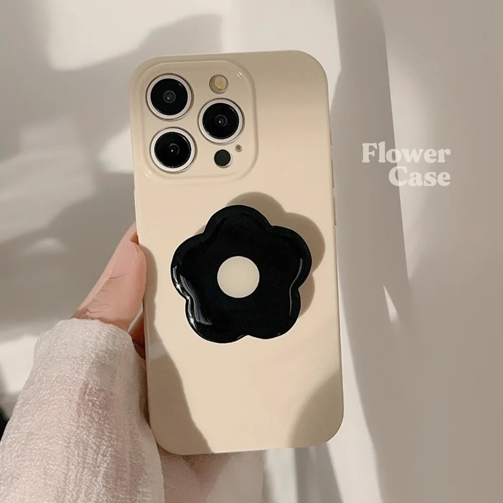 Luxury With Black Flower Bracket Holder Phone Case