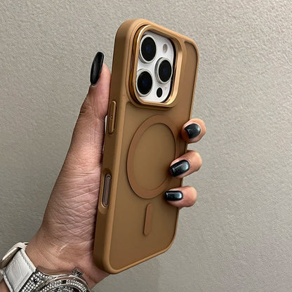 Luxury Metal Camera Stand Holder Matte Clear Phone Case