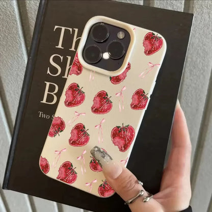 Sweet Pink Bow Strawberry Pattern Phone Case