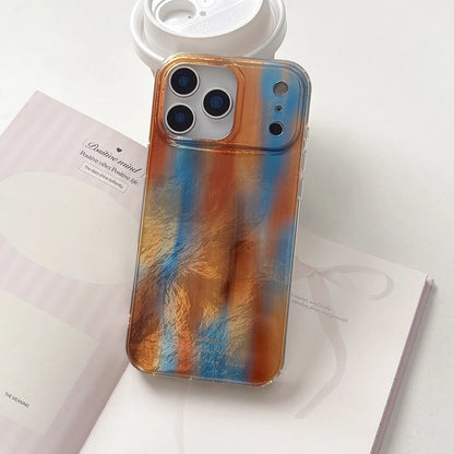 3D Ball Ring Buckle Bracket Leather Blue Orange Smudged Phone Case