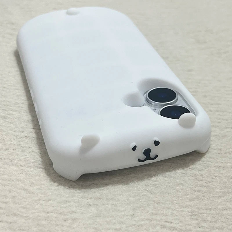 Cute 3D Bear White Soft Silicone Phone Case