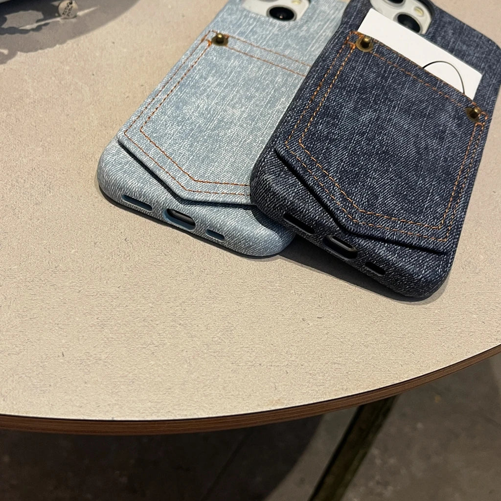 Retro Originality Denim Insert Card Card Pocket Shockproof Protective Phone Case