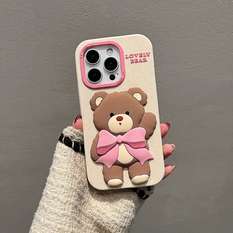Lovely Pink Bowknot Bear Soft Silicone Phone Case