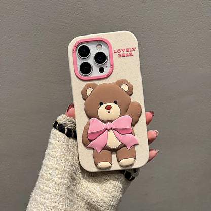 Lovely Pink Bowknot Bear Soft Silicone Phone Case
