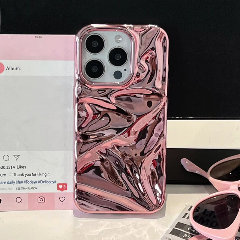 Electroplate Pink Wrinkle Wave Pattern Glossy Phone Case