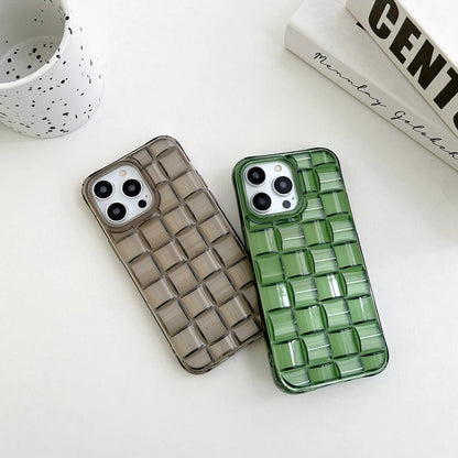 Stereoscopic Transparent Woven Plaid Pattern Shockproof Protective Phone Case
