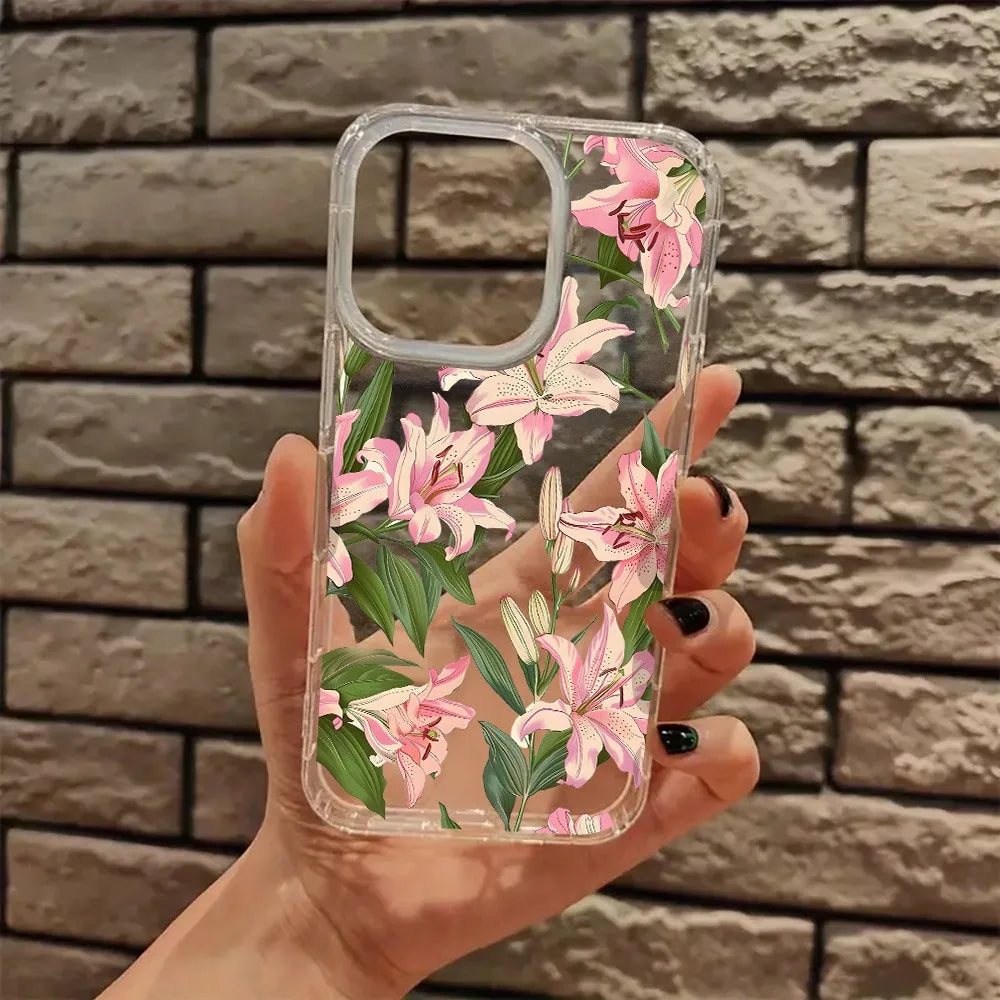 Pink Flowers Aesthetic Transparent Phone Case