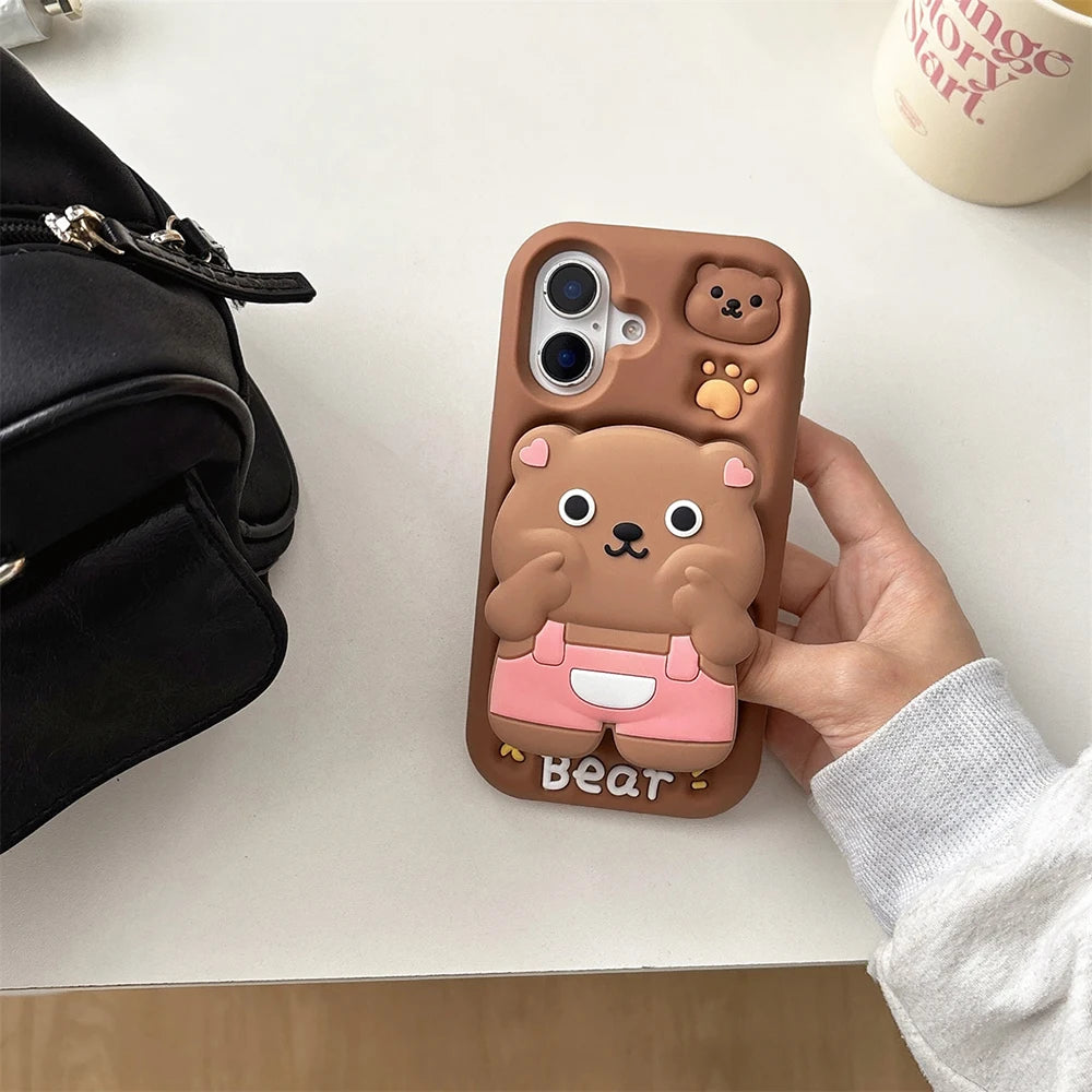 High Quality 3D Cute Bear Cartoon Stand Holder Phone Case