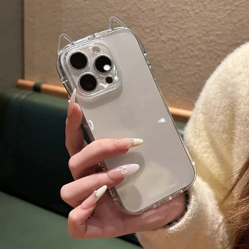 Cute Cat Ear Transparent CaseLuxury Transparent Phone Case
