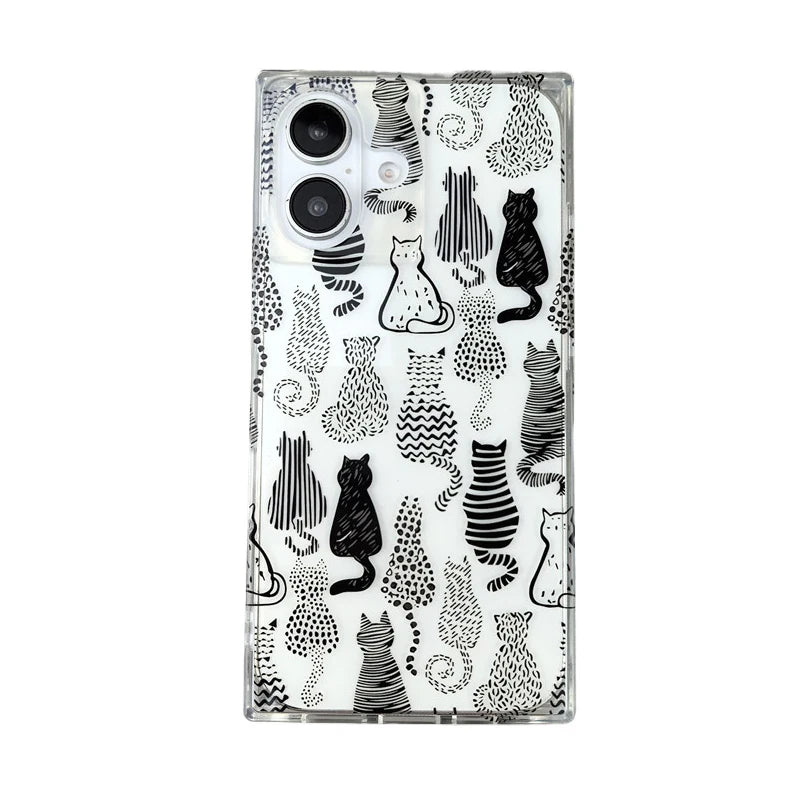 Cartoon Sketch Cats Pattern Right Angled Edge Phone Case