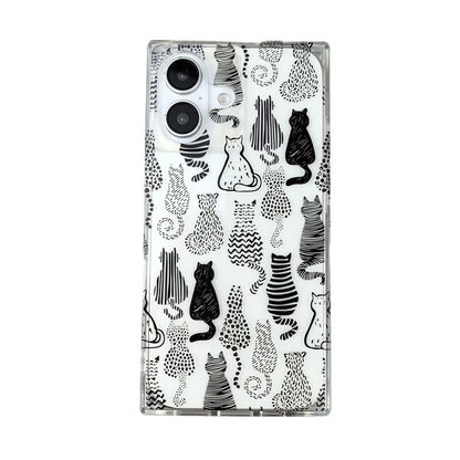 Cartoon Sketch Cats Pattern Right Angled Edge Phone Case