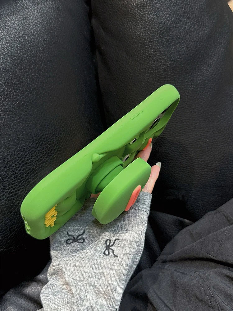 Funny 3D Cute Big Mouth Frog Silicone Hidden Holder Phone Case