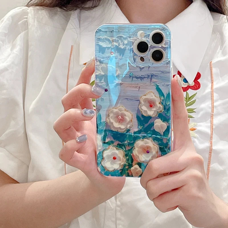 Camellia Flowers Glitter iPhone Case