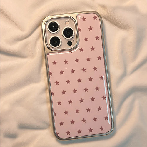 Cute Electroplated Frame Stars Pattern Pink Phone Case