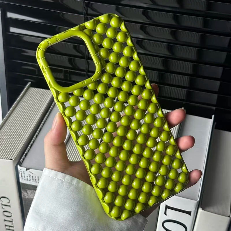 Fashion Green Pearl Round Bead Hollow Out Phone Case