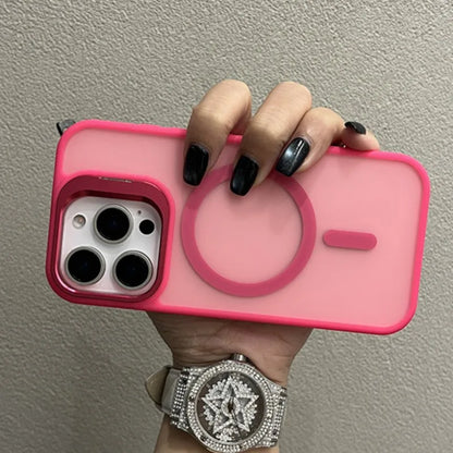 Luxury Metal Camera Stand Holder Matte Clear Phone Case