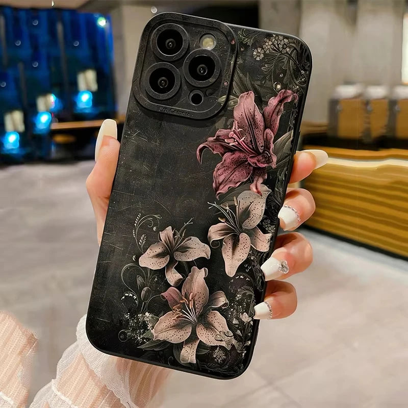 Flower Vintage Floral Black Background Shockproof Phone Case