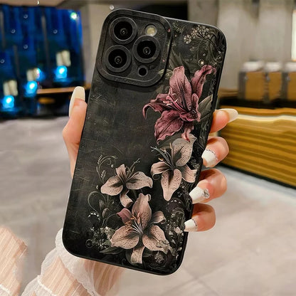 Flower Vintage Floral Black Background Shockproof Phone Case