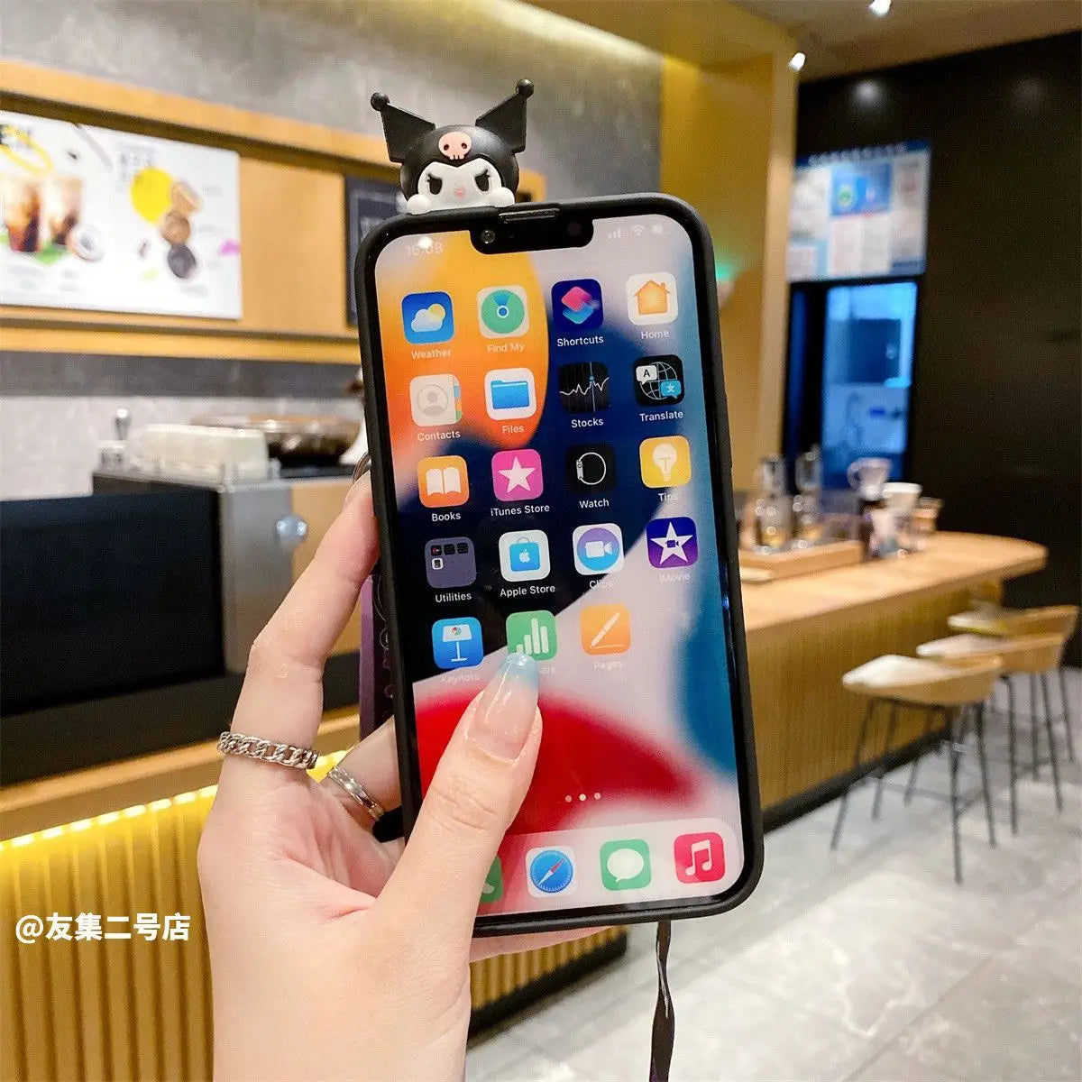 Sanrio Kuromi Phone Case with Shoulder Strap for iPhone