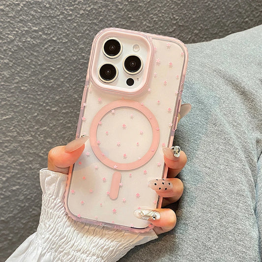 Pink Stars Magnetic Wireless Charge Clear Soft TPU Back Phone Case
