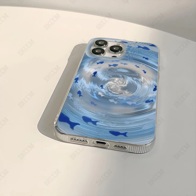 Fashion Blue Whirlpool Fish School Pattern Phone Case