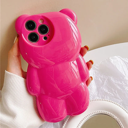 Korean Cute 3D Cartoon Rose Bear Phone Case