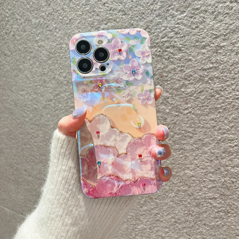 Camellia Flowers Glitter iPhone Case