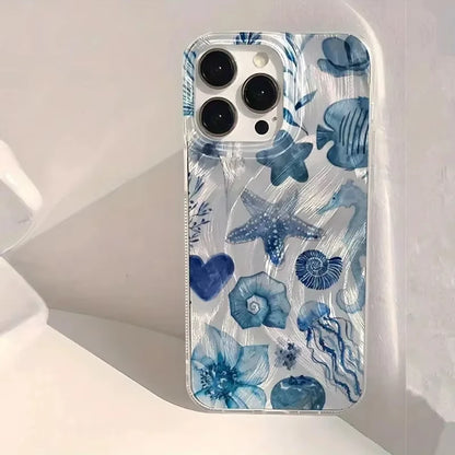 Blue Ocean Element Lip Print Chiffon Texture Phone Case