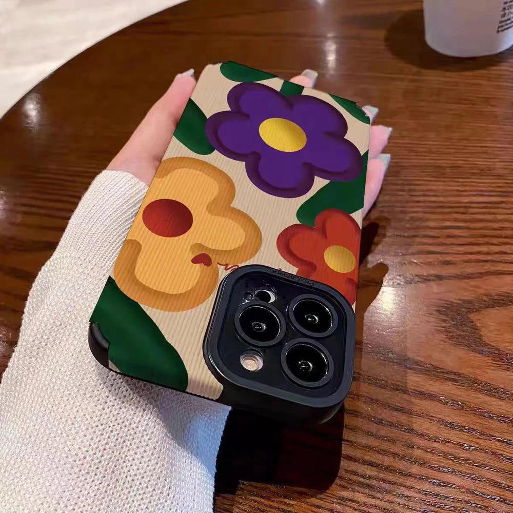 Fashion Big Flower Silicone Leather Phone Case