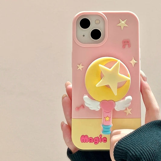 Fashion Moon Star Magic Wand Holder Stand Silicone Phone Case