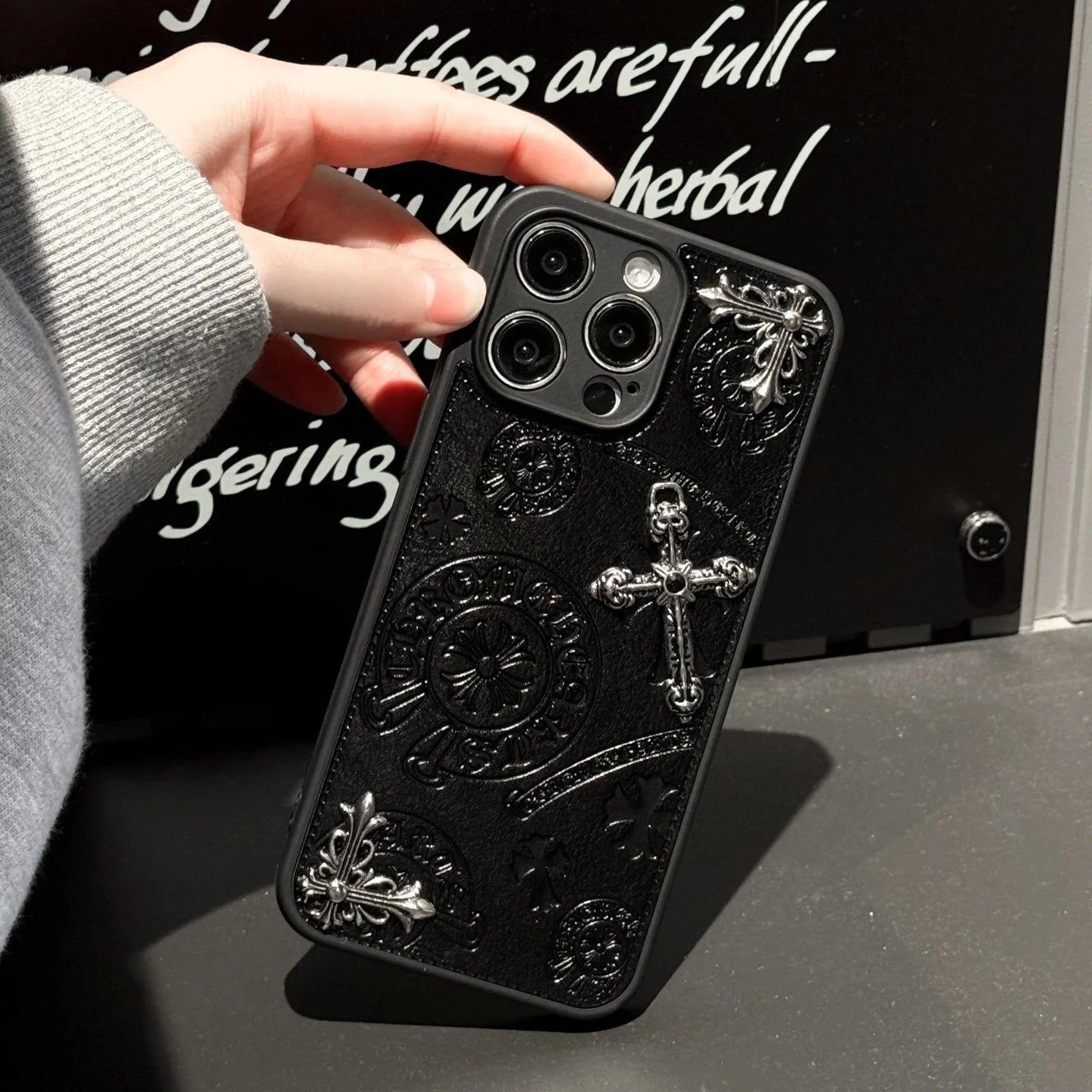 Luxurious Three-dimensional Cross Kroxin PU Leather Printed Grand Phone Case