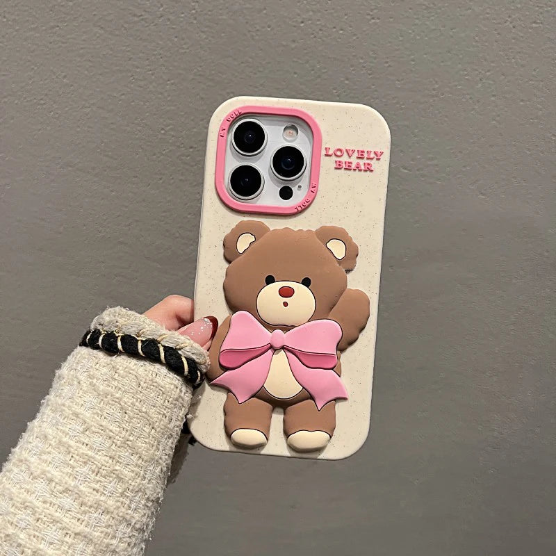 Lovely Pink Bowknot Bear Soft Silicone Phone Case