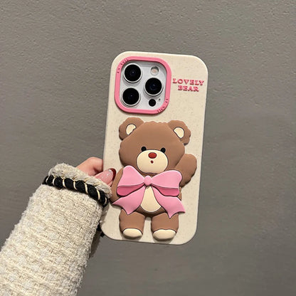 Lovely Pink Bowknot Bear Soft Silicone Phone Case