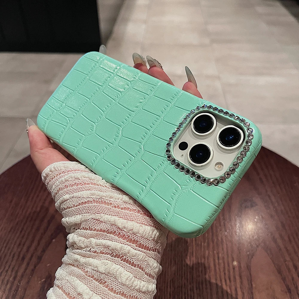 Luxury Crocodile Pattern Leather Diamond Phone Case