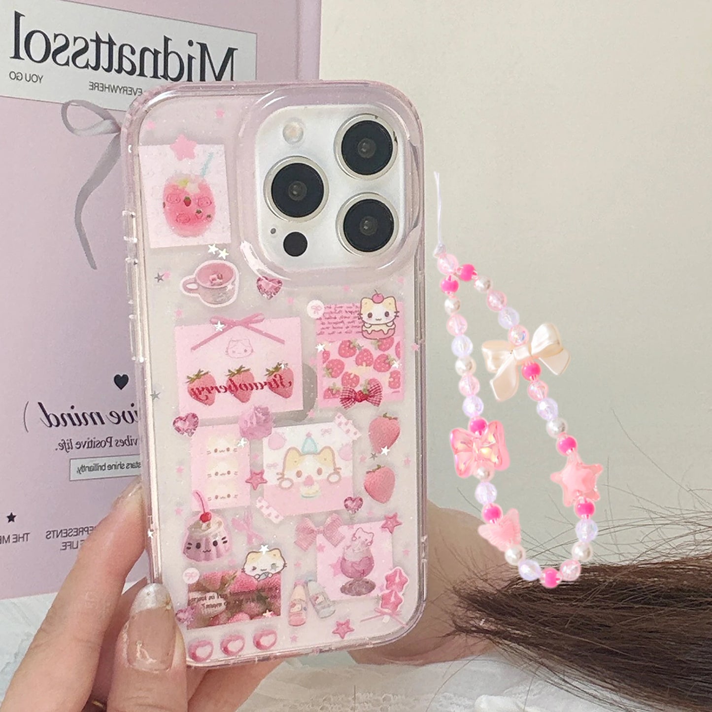 Lovely Cotton Candy Cat Cartoon Glitter Phone Case