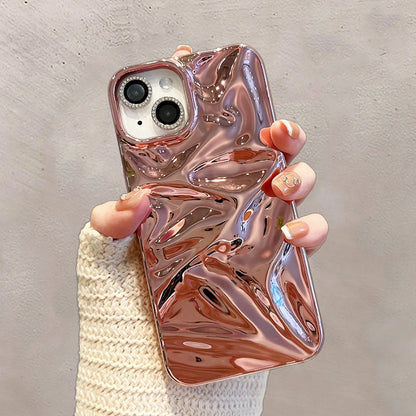 Electroplate Pink Wrinkle Wave Pattern Glossy Phone Case