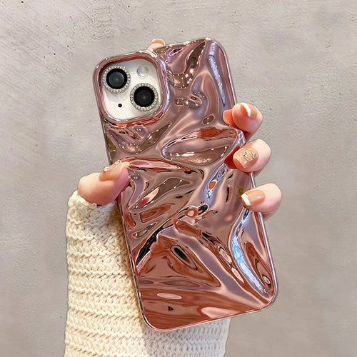 Electroplate Pink Wrinkle Wave Pattern Glossy Phone Case