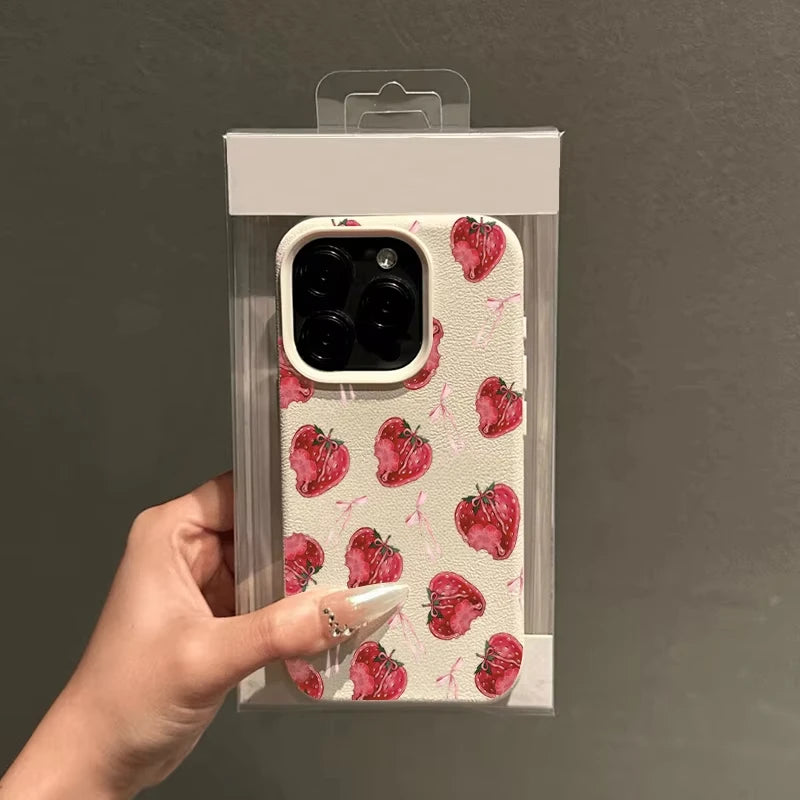 Sweet Pink Bow Strawberry Pattern Phone Case