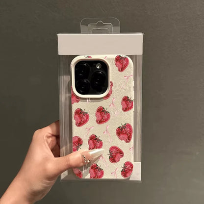 Sweet Pink Bow Strawberry Pattern Phone Case