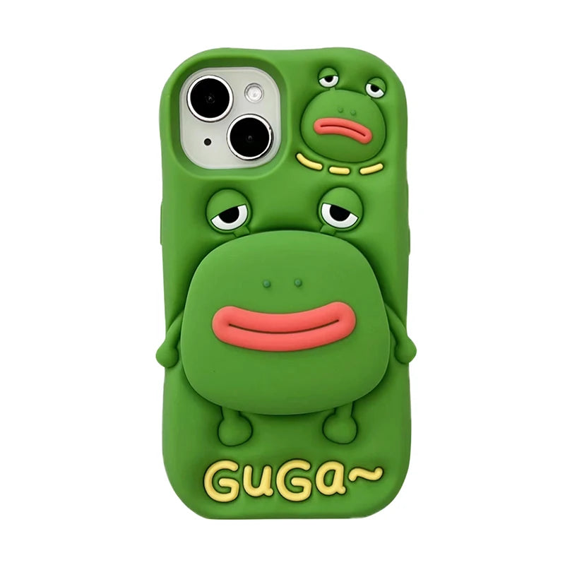 Funny 3D Cute Big Mouth Frog Silicone Hidden Holder Phone Case
