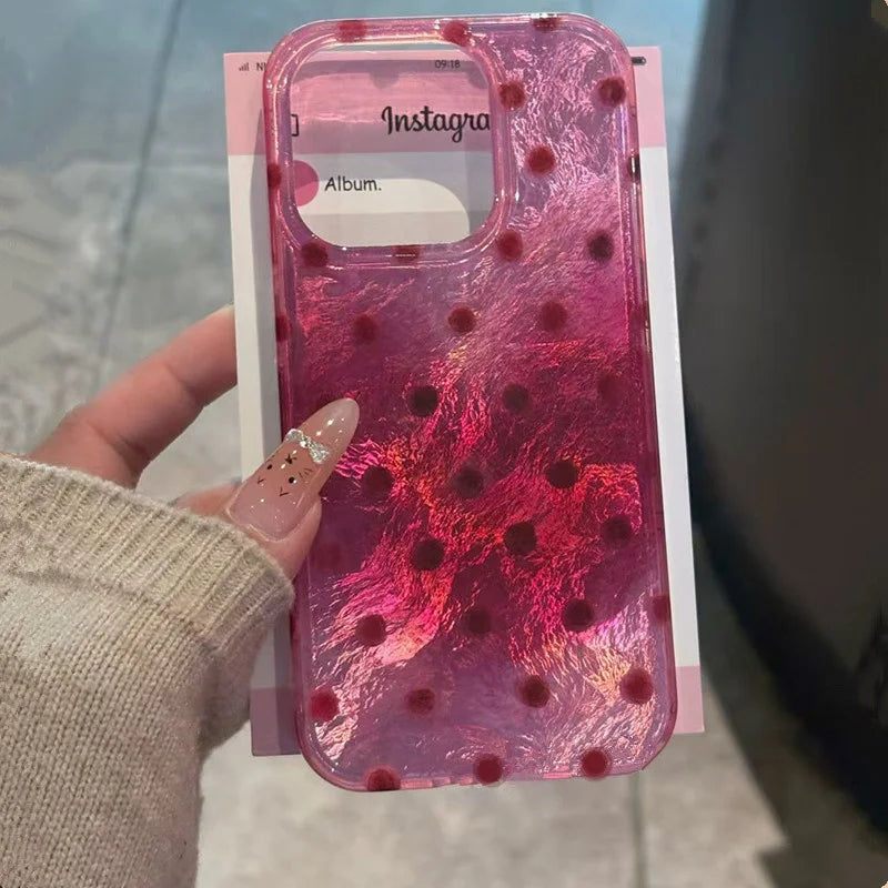 Adorable Heart Phone Case With Cute Dot Raspberry Red Background