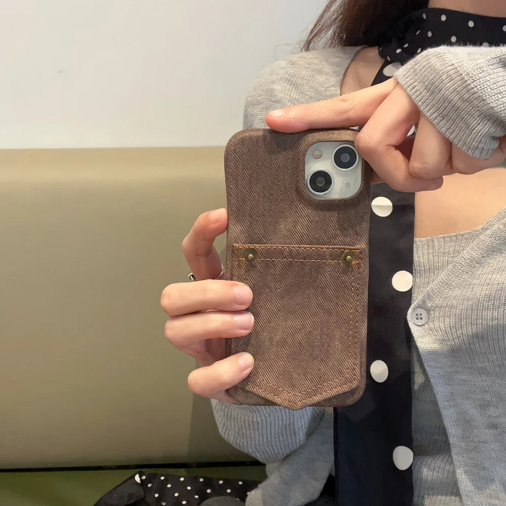 Retro Originality Denim Insert Card Card Pocket Shockproof Protective Phone Case