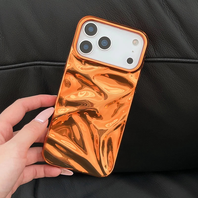 Luxury Plating Cosmic Orange 3D Water Ripple Pattern Phone Case