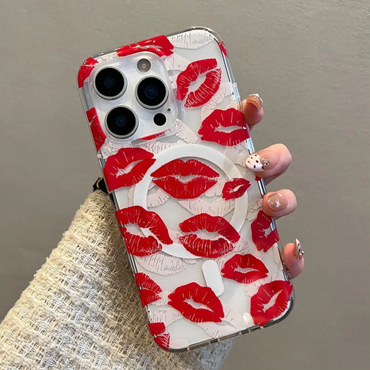 Red Lip Print For Magsafe Magnetic Wireless Charing Phone Case