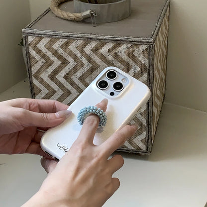 Stylish Simple Glossy Leather Colorl Beads Rotate Ring Buckle With Holder Phone