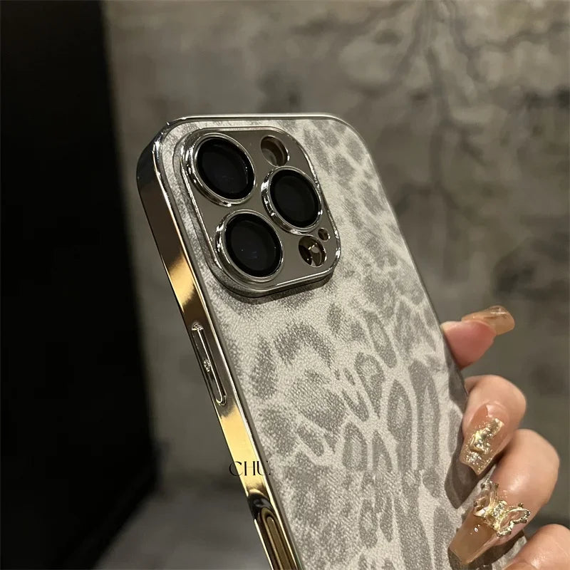 Luxury Plating Leopard Texture Leather Case