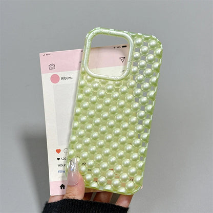 Fashion Macaron Color Hollow-out 3D Pearl Beads Phone Case