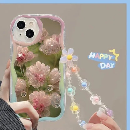 Flower Bracelet Chain With Wrist Strap Lanyard Phone Case