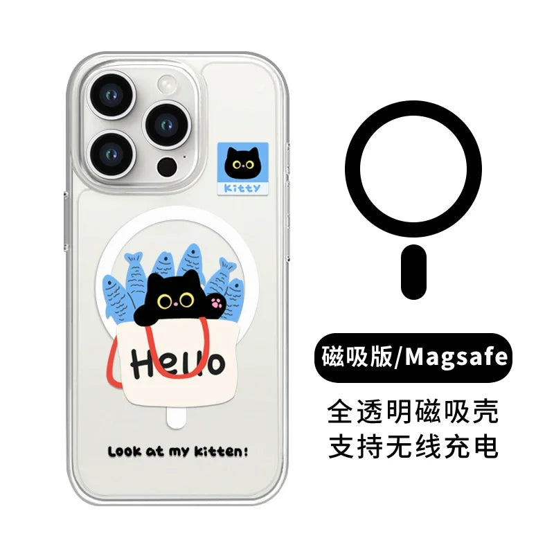 Cute Black Kitten Kawaii For Magsafe Wireless Phone Case
